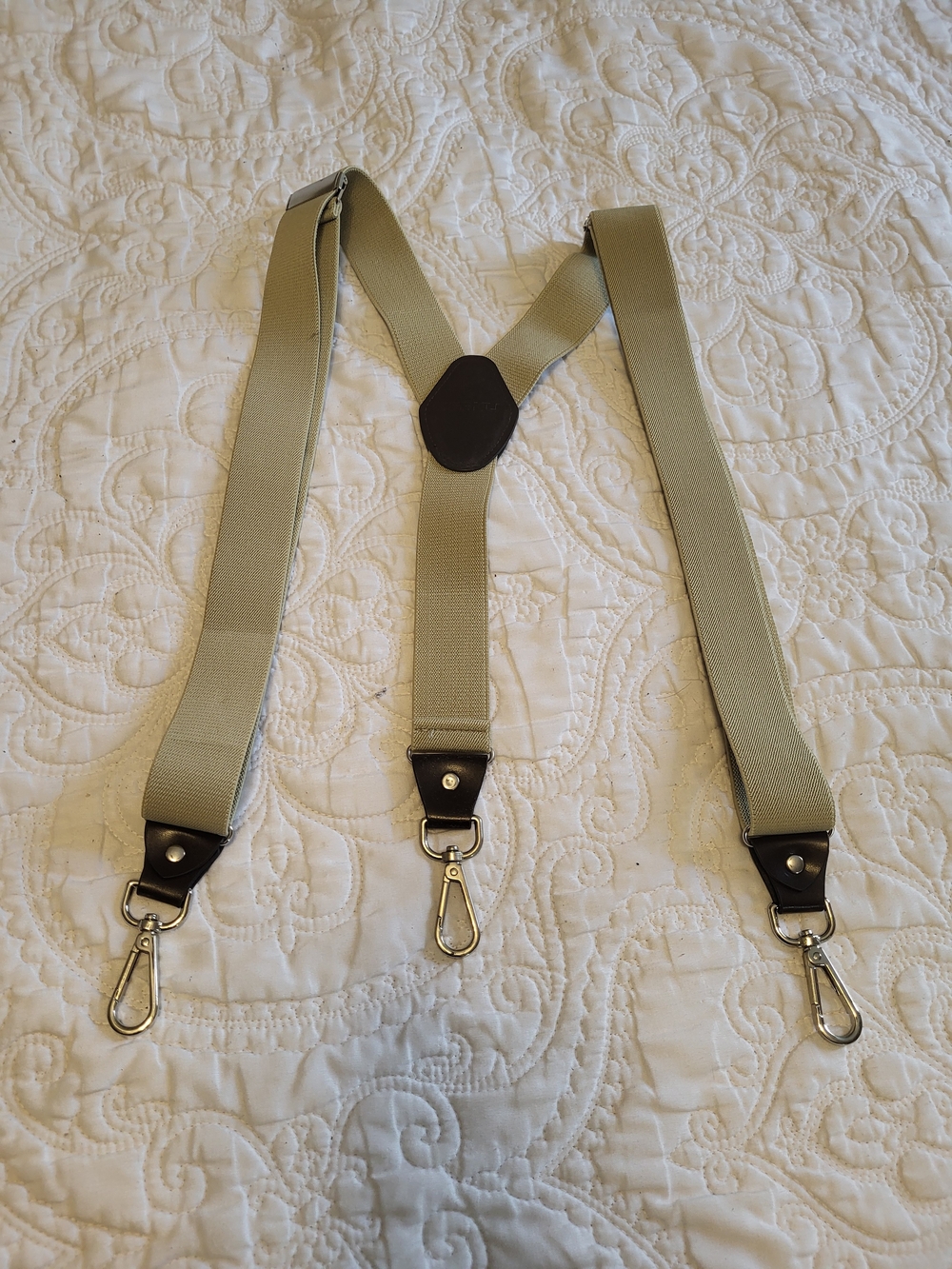 Jierku Men's Neutral Beige Adjustable Suspenders with Metal Clips